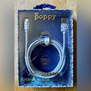 xoPoppy Fast Charging USB-A to USB-C 10’ Cable with Blue/Purple Butterfly Print